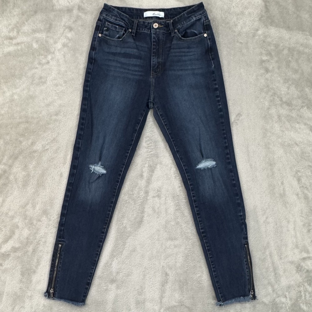 Kancan Jeans Womens 9/28 Blue Skinny Ankle Zip Raw Hem Rayon Comfortable Stretch